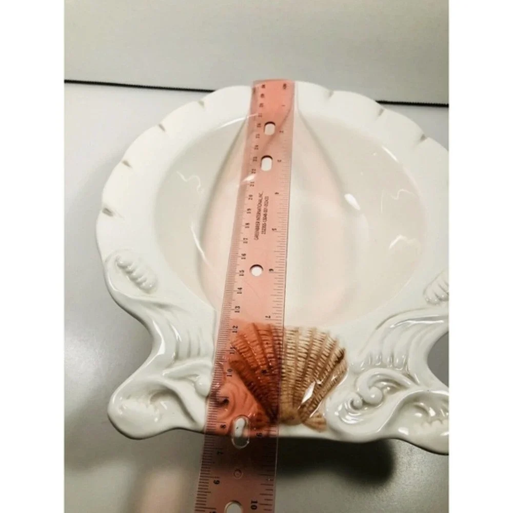 American Atelier At Home By the Sea 5256 Ironstone Divided Dish With Shells.